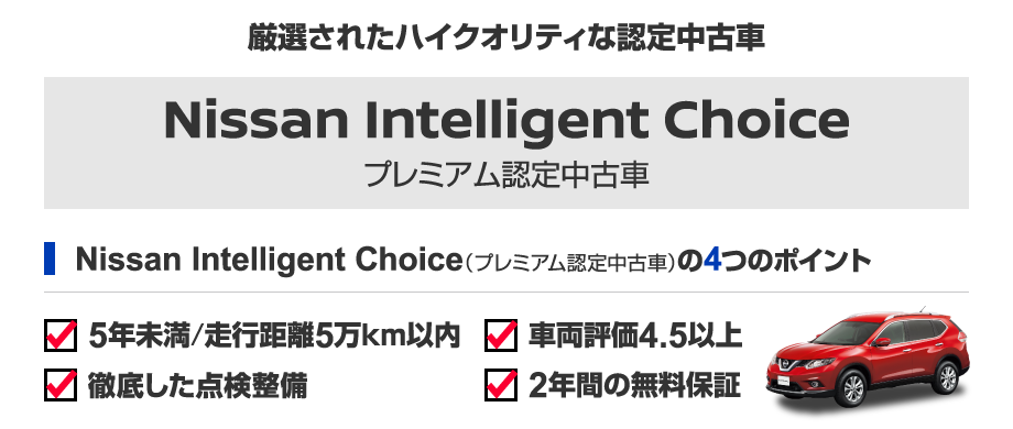 厳選されたハイクオリティな認定中古車「Nissan Intelligent Choice」